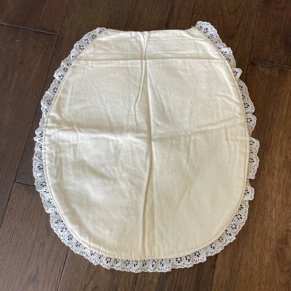 Retro Chenille Toilet Seat Cover White With Pink Flower MCM‎
